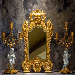 آینه و شمعدان پیژن فرانسوی طلاکار شده